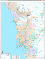 Greater San Diego Metro Area Wall Map Premium Style 2024